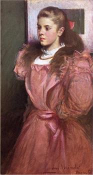 John White Alexander : Young Girl in Rose, Portrait of Eleanora Randolph Sears